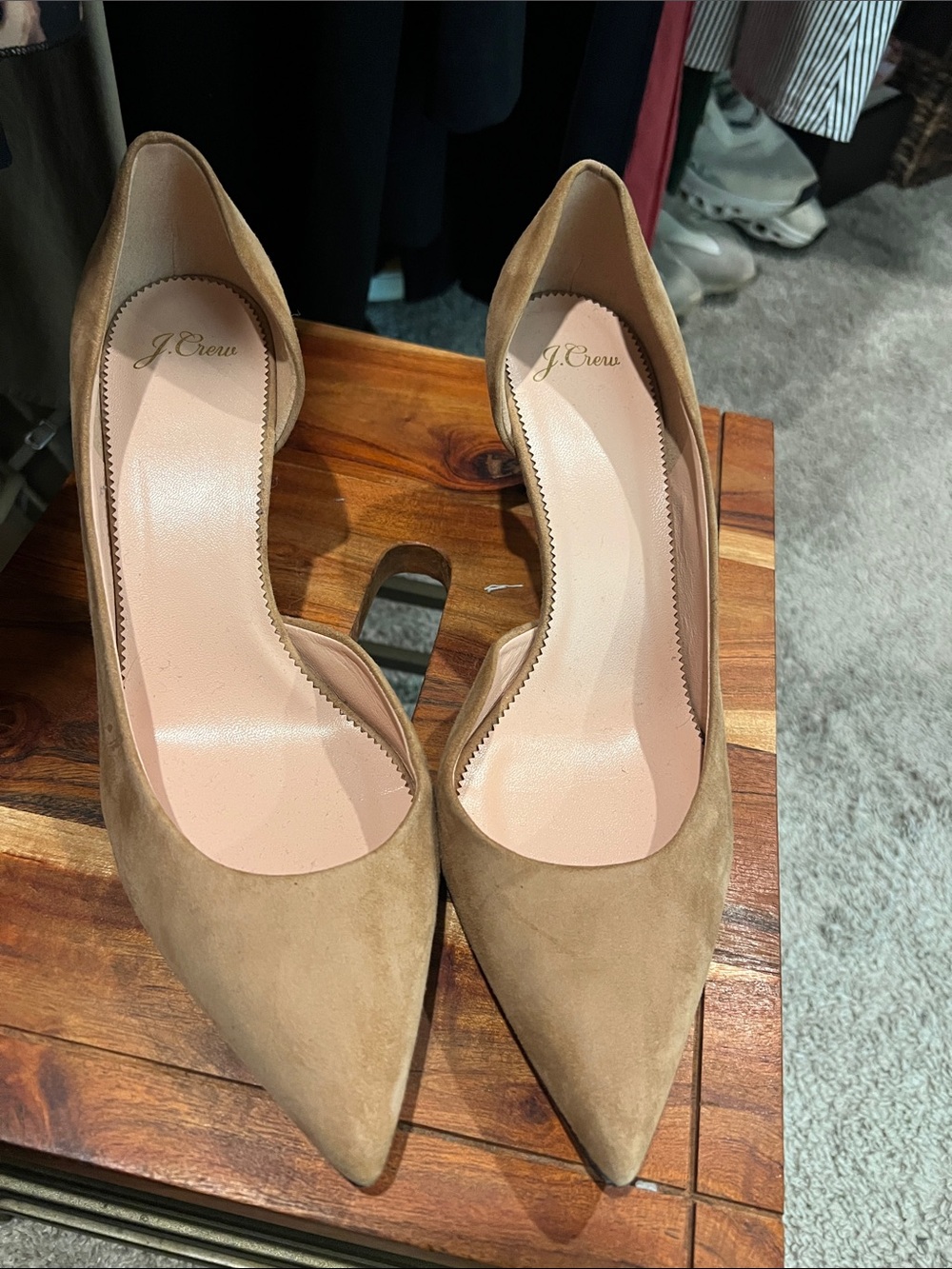 J. Crew Tan Suede Pointed-Toe Pumps
